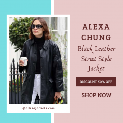 Alexa Chung Black Aviator Leather Jacket