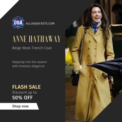 Anne Hathaway Beige Wool Trench Coat