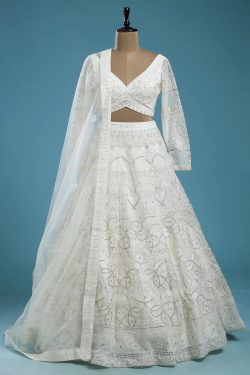 Off-White Panel Style Net Party Wear Lehenga With Embroidered Blouse-GA3483