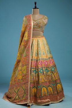 Multicolor Panel Style Silk Sangeet Lehenga With Embroidered Blouse-GB1363