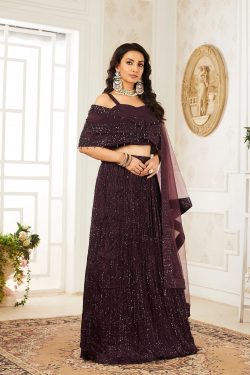 Purple Gathered Style Crepe Party Wear Lehenga With Embroidered Cape-GC4562