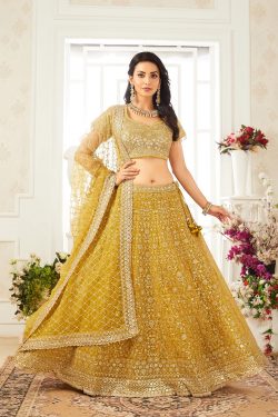 Yellow Panel Style Net Sangeet Lehenga With Embroidered Blouse-GC4558