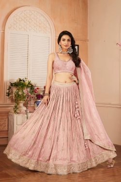Pink Gathered Style Crepe Sangeet Lehenga With Heavy Embroidered Blouse-GC4579