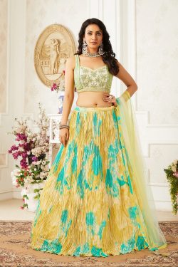 Cream Party Wear Lehenga With Cutdana Work And Pentagon Neck Blouse-GC4582
