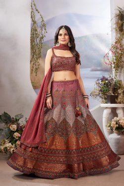 Multicolor Silk Bridesmaids Lehenga with Thread Embroidery & Crop Top Blouse-GC4607