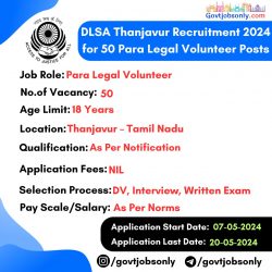 DLSA Thanjavur 2024 Recruitment: Apply for 50 Para Legal Volunteer Posts