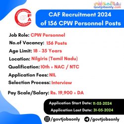 Cordite Factory Aruvankadu 2024 Recruitment: 156 CPW Personnel – Apply Now