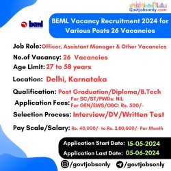 BEML Recruitment 2024 for 26 Various Vacancies: Apply Now