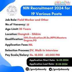 NIN Vacancy Recruitment 2024: Apply for 19 Various Posts Now
