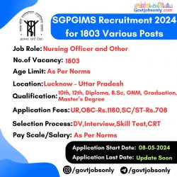 SGPGIMS Recruitment 2024: Apply for 1803 Various Posts Now