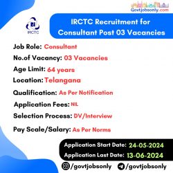 IRCTC Recruitment 2024: Apply for 3 Consultant Vacancies