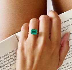 Green Emerald Cut Promise Ring