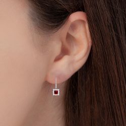 Amazing Square Cut Ruby Dangling Earrings (1.52 Carats)