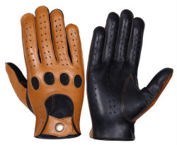 Tan Black Lambskin Knuckle Leather Gloves