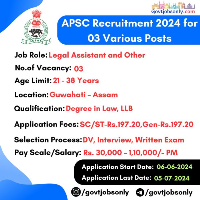 APSC Recruitment 2024: Apply for 03 Various Vacancies