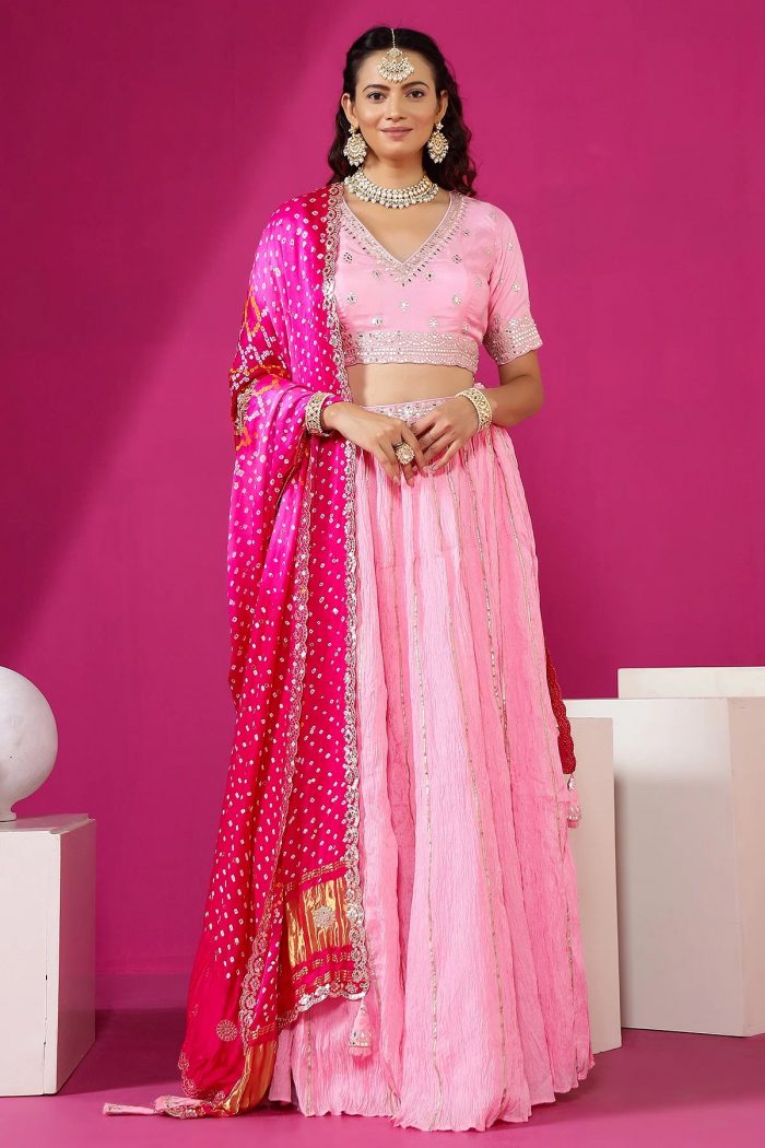 Baby Pink Abla Embroidered Silk Party Wear Lehenga-GC4449