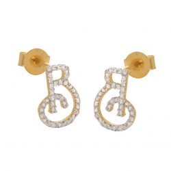 “B” Initial White Topaz Studded Gold Plated Earring