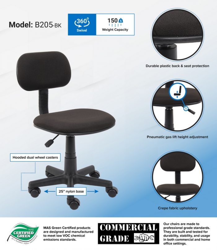 Boss Black Fabric Steno Chair – Premium Office Seating