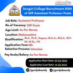 Deogiri College Recruitment: 309 Assistant Professor Vacancies Apply Now