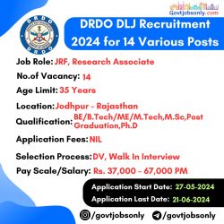 DRDO DLJ Recruitment 2024: Apply for 14 Various Posts Now