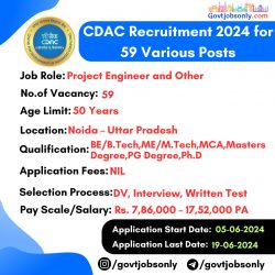 CDAC Recruitment 2024: Apply for 59 Various Posts Now