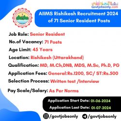 AIIMS Rishikesh Recruitment: Apply for 71 Senior Resident Vacancies