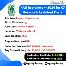 KAU Recruitment 2024: Apply for 7 Research Assistant Vacancies