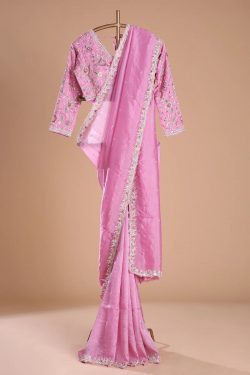 Pink Designer Saree with Pearl Work and Readymade Blouse-GD1620
