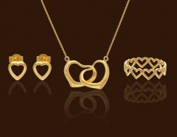 Interlocking Heart Gold Plated Necklace Set