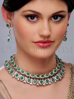 Palky CZ Green Jade Necklace Set