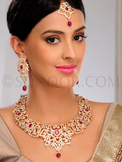 Neemal Gold Finish CZ Jade Bridal Set by Sonoor