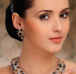 Victorian CZ Black Stone Necklace Set by Sonoor