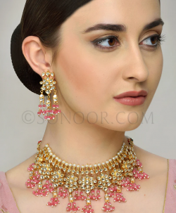 Ritwika Kundan Pink Drop Necklace and earrings at sonoor