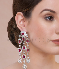 CZ Red Jade Long Earrings online at Sonoor