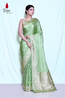 Elegance Redefined: Green Pure Katan Mushru Silk Banarasi Handloom Saree
