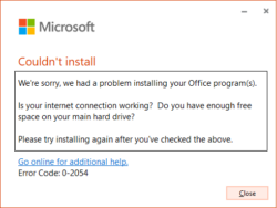 Fix: Microsoft Office Error Code 0-2054