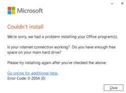 Resolving Error Code 0-2054