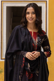 Ajrakh Abstract Handblock Print 3-Piece Suit Set with Solid Black Pants