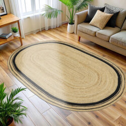 Elegant Handcrafted Black Border Oval Rug Vibrant Patterns for Unique Spaces