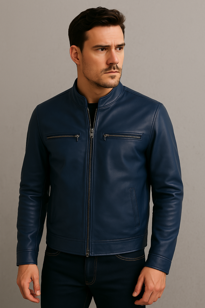 blue lambskin leather jacket
