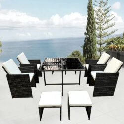 6 Seater Garden Sofa Furniture Set with Chair, Stool and Dining Table