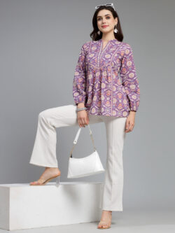 Lightweight Ethnic Printed Collar Cotton Top Crafted with Soft Cotton Fabric