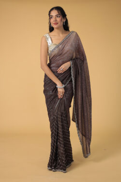 Shimmer Brown Net Silk Saree with Cutdana and Sequins work
