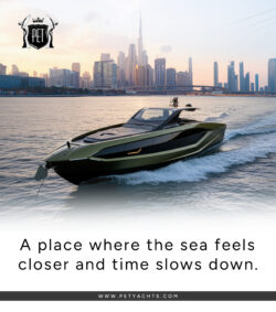 Sophisticated yacht cruising along Dubai Shores