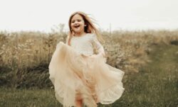 White Lace Flower Girl Dress with Champagne Tulle Tutu Skirt, Two Piece Boho Fairy Wedding Outfi ...