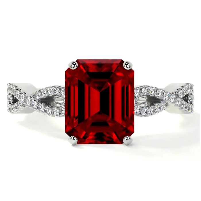 Buy Solitaire Engagement Ring Emerald Cut Ruby Diamond Ring 0.94cttw