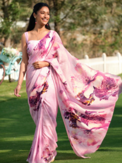 Petal Whispers Lilac Liva Excel Linen Saree by navyasa