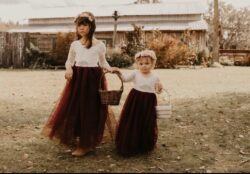 Burgundy Wine Tulle Flower Girl Dress, White Lace Long Sleeve Wedding Dress for Girls, Floor Len ...