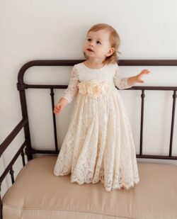 Ivory Paisley Boho Flower Girl Dress, Rustic Lace Tulle Wedding Gown for Girls, Beach Bohemian Dress