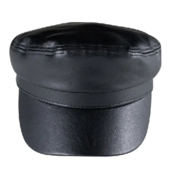 Black PU Leather Mariner Cap